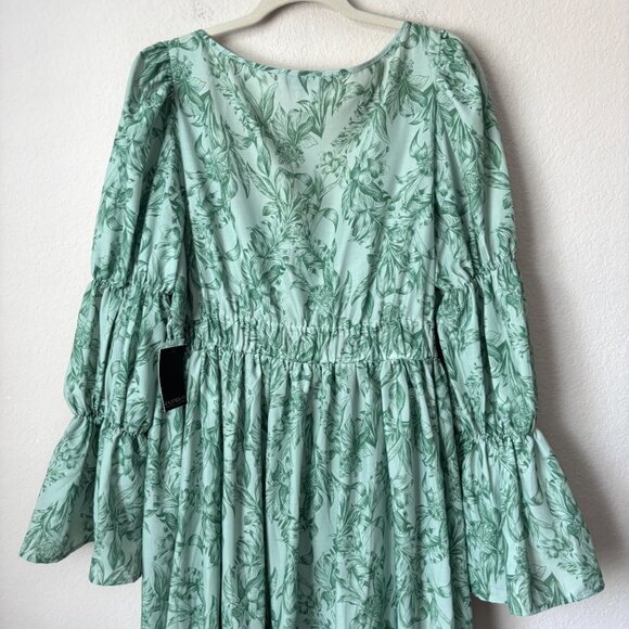Eloquii 18 Floral Printed Tiered Bubble Sleeve Smocked Waist Midi Dress NEW - Picture 11 of 11